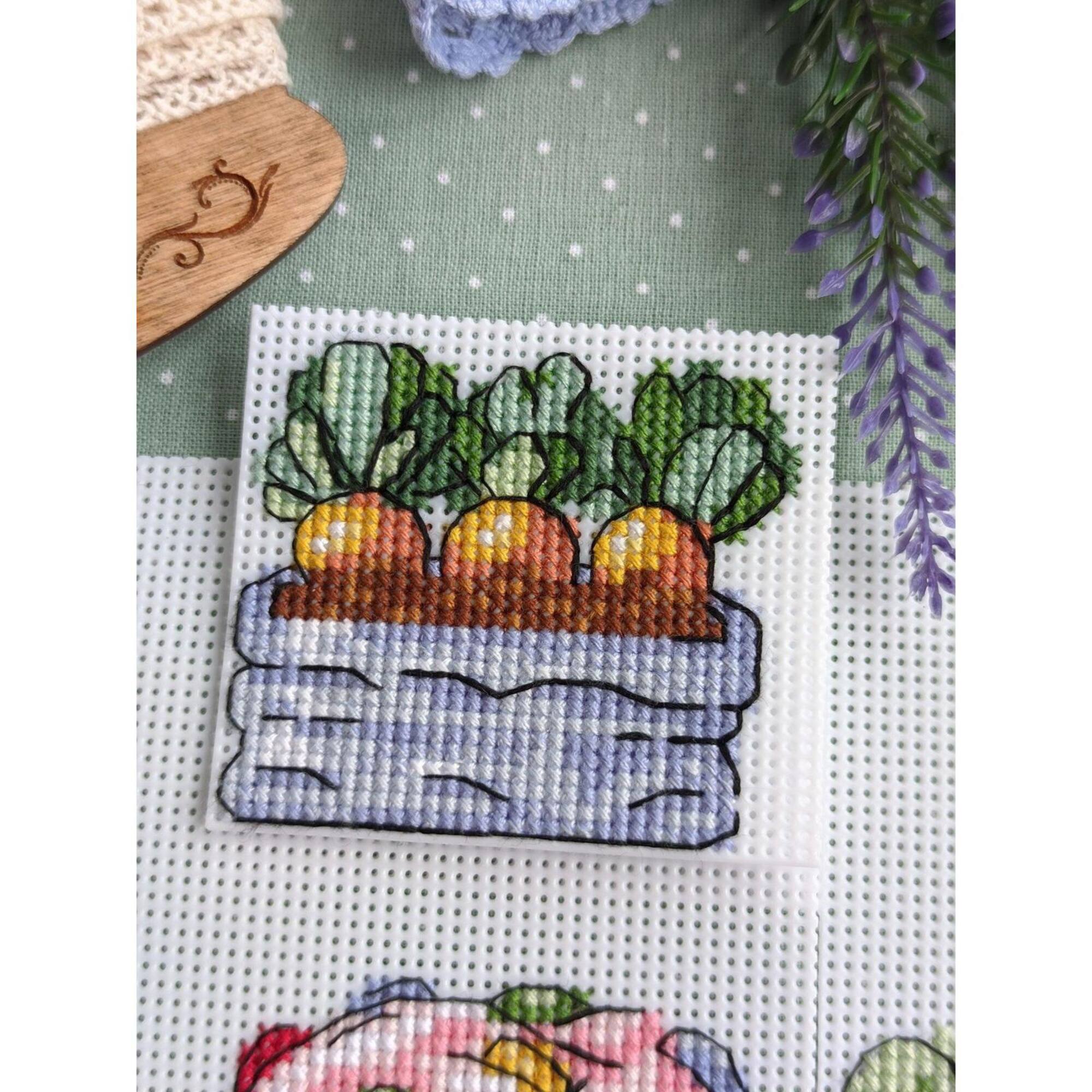 MP Studia Rabbit and Carrots. Magnets Plastic Canvas Plastic Canvas Counted Cross Stitch Kit